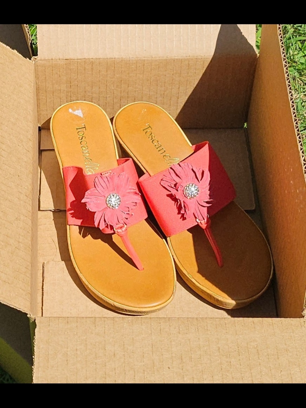 Toscanella New Coral Floral Toe-Post Sandal Size 8
